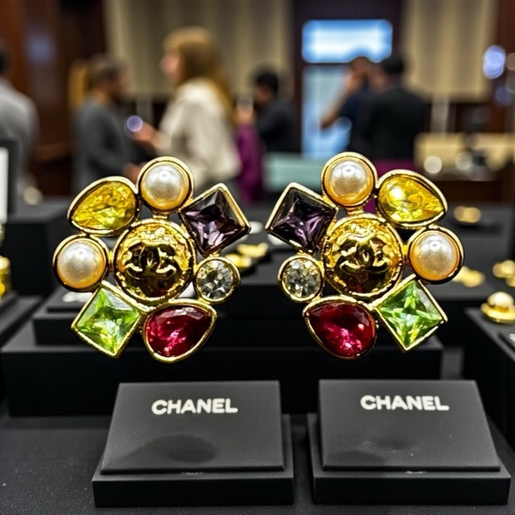 CHANEL Jewelry - CHANEL Gold Earrings with Multicolor Gemstones